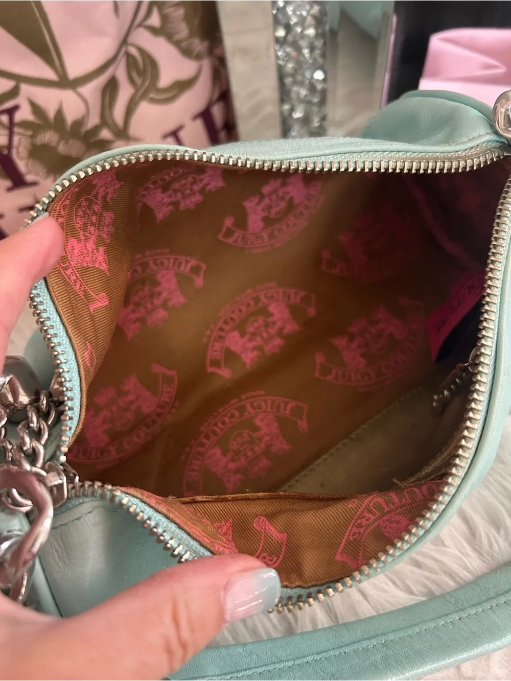 Rare Y2K P&G 2005 Juicy Couture Light Blue Leather Barrel Bag